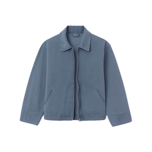 Veste décontractée pour homme en toile unie respirante avec fermeture éclair, en laine et mélanges, col rabattable, en coton, style shacket, pour le travail - Product Image 4