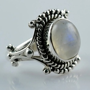 Rainbow Moonstone <b>Ring</b> 925 Sterling <b>Silver</b> Handmade <b>Statement</b> Promise <b>Ring</b> for Women Boho Oval June Birthstone Jewelry - Product Image 3