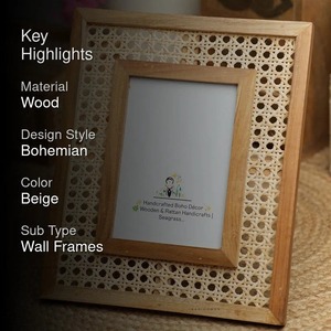 Handmade Rustic Wooden Photo <b>Frame</b> Rectangular Tabletop Decor Natural <b>Wood</b> Seagrass Weave Pattern Vertical Orientation - Product Image 4