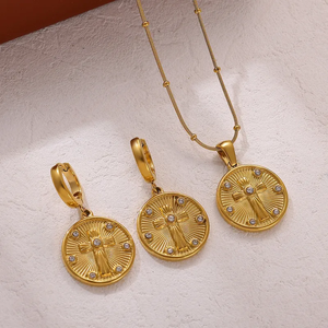 สร้อยคอรูปทรงเรขาคณิตสำหรับชุดเครื่องประดับ ทำจากสแตนเลส 304 ชุบทองคำแท้ 18K ความหนา 0.03µm ประดับด้วยเพทายบนสร้อยแบบกล่อง - Product Image 1