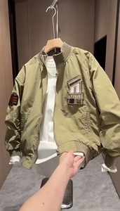 100% Cotton Premium Quality <b>Men's</b> Olive Green Bomber <b>Jacket</b> Embroidered Patch Design Zipper Front <b>Baseball</b> Letterman <b>Jacket</b> OEM - Product Image 1