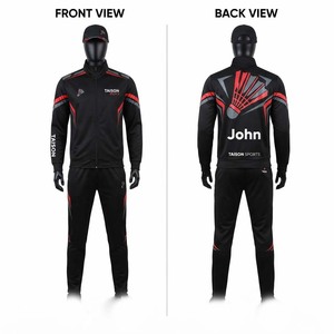 Premium 300g Polyester Interlock Badminton Training <b>Suit</b> Black <b>Red</b> Gray Panels Custom Sublimation Logo Print Waterproof - Product Image 1