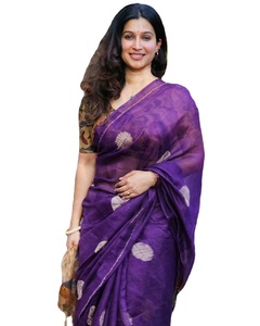 ผ้าไหมสไตล์ bhagalpuri สีม่วงสดใสหรูหรา pallu ทำงานยาวยาวผ้าส่าหรีกับวิ่งเสื้อชิ้น/ขายส่ง - Product Image 1
