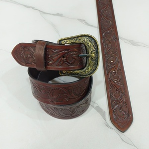 Cinturón de Cuero 100% Genuino Bordado con Flores Hecho a Mano y Pintado a Mano, Cinturón de Moda de Lujo con Hebilla de Cobre, Listo para Enviar - Product Image 3