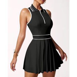 Robe de tennis polo pour femme, robe athlétique color-block avec fermeture éclair mi-longue, style unique - Product Image 5