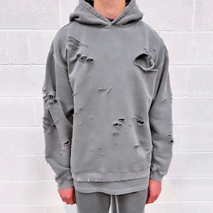 เสื้อฮู้ดดี้ผ้าฝ้ายวินเทจแบบทำสีซีดสไตล์สตรีทแวร์ ปักลาย พิมพ์ลาย ผลิตตามสั่ง พร้อมโลโก้แบบกำหนดเองสำหรับผู้ชาย - Product Image 1