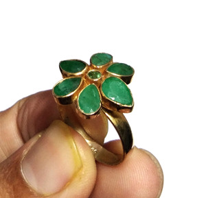 Natural <b>Emerald</b> Gemstone Flower Bohemian Inlay <b>Ring</b> 925 Sterling <b>Silver</b> Handmade Statement Jewelry Wholesale - Product Image 5