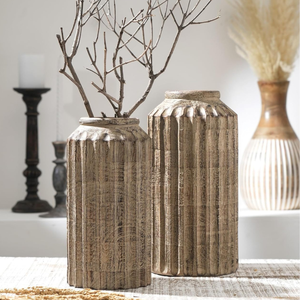 Maceta de Madera Tallada con Diseño Boho Rústico Natural, Florero Redondo de Madera de Mango, Decoración para Patio y Sala de Estar - Product Image 2