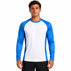 Camisa de Pesca de Manga Larga para Hombre, Azul y Blanco, Bloques de Color, 100% Poliéster, UPF 50, Secado Rápido, Estilo Pullover - Product Image 3