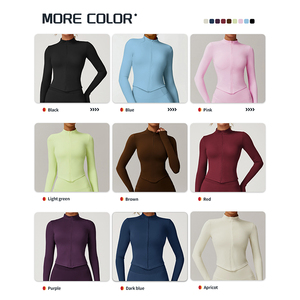 Comfortable Fabric Yoga Long Sleeve Jacket <b>Top</b> High Neck <b>Zipper</b> Solid Color Women Gym Wear Jackets Cheap Price OEM Custom - Product Image 5