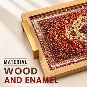Bandeja de Servir Multifuncional de Madera Esmaltada Hecha a Mano, Diseño Moderno Premium, Patrón Decorativo de Naturaleza Muerta, Asas de Metal Dorado, Rectangular - Product Image 4
