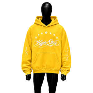 Yellow Graphic Hoodie Hyper Style Star Print Oversized Streetwear Pullover Sweatshirt <b>Y2K</b> Urban Fashion Casual Unisex Hooded <b>Top</b> - Product Image 1