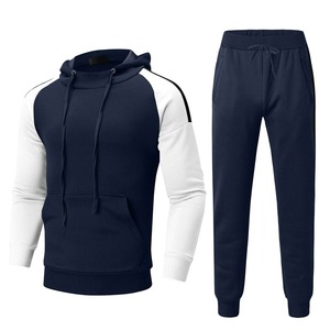 Chándal con Capucha para Hombre, Color Azul Marino y Blanco, Bloques de Color, Manga Larga, Corte Regular Informal, Transpirable, para Otoño - Product Image 1