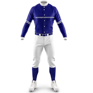 Maillot de baseball personnalisé pour homme, manches longues, bleu et blanc, 100 % polyester, évacuation de l'humidité, broderie, numéros d'équipe, coupe classique - Product Image 2