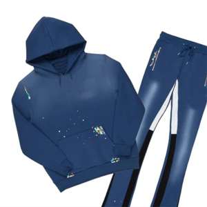 Cotton Tracksuit Flare Bottom Men Private Label Oversized Baggy Straight Leg Acid Wash Flared Blank Tracksuit Unisex - Product Image 4