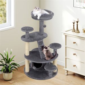 Torre per Gatti da 40 Pollici per Gatti Munchkin e Anziani, Design Grigio Solido con Base Larga e Scomparto Morbido Imbottito + Ampia Cuccia - Product Image 3