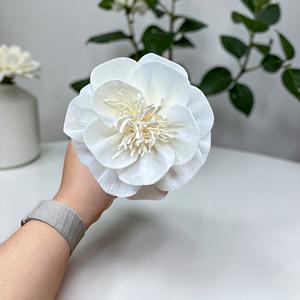 VADEE Craft Handmade Sustainable <b>Single</b> White Camellia Sola Wood <b>Flowers</b> Size 8.5 CM Sesbania Plant Fiber Rod Phra - Product Image 3