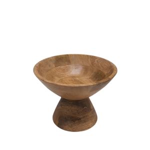 <b>Wooden</b> Round Serving Bowl With Base Natural <b>Colour</b> Salad and Fruit Bowl for Kitchen & Table Top Decorations - Product Image 1