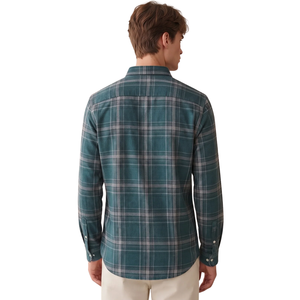 Chemise en flanelle à carreaux vert sarcelle pour homme, manches longues, boutonnée, décontractée, en tissu brossé doux, streetwear d'extérieur - Product Image 2