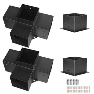 Kit Staffe per Pergola 6x6 Pollici, 2 Pezzi, Connettori a 4 Vie per Montaggio Facile e Supporti per Ripiani, per Lavori in Legno Fai-da-te - Product Image 1