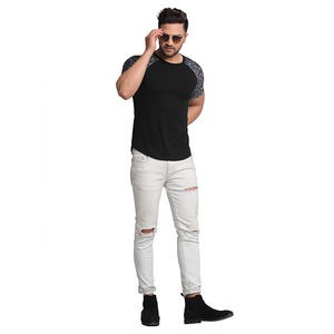 Men's <b>Raglan</b> <b>Sleeve</b> <b>T</b>-<b>Shirt</b> Black Geometric Pattern O-Neck Slim Fit Casual Style Jersey Knitted Short <b>Sleeve</b> Breathable - Product Image 3