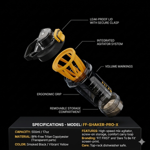 Botella Mezcladora de Plástico para Proteínas y Smoothies |   Shaker para Gimnasio con Sistema de Mezcla, Tapa Abatible y Diseño Portátil - Product Image 3