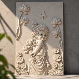 Panel de Arte Mural 3D de Krishna, Escultura del Dios Krishna Bebé Bal Gopal, Decoración de Pared, Arte Relieve del Dios Indio, Flor de Loto, Personalizado - Product Image 4