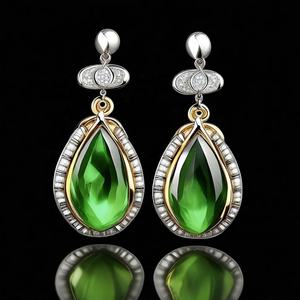 Pendientes colgantes de plata de ley 925 hechos a mano con piedras preciosas verdes Joyería de moda Suministro al por mayor - Product Image 4