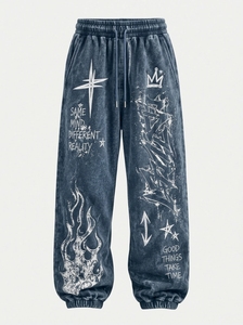 Ensemble survêtement homme bleu graffiti oversize : sweat à capuche et pantalon de jogging, tenue décontractée deux pièces style streetwear One Apex - Product Image 4