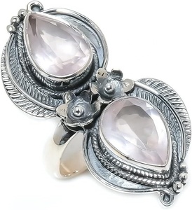 Bague de fiançailles et de mariage en argent sterling 925 plaqué rhodium, avec cabochon en quartz rose naturel fait à la main, coupe poire, bijoux pour femmes - Product Image 1