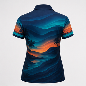 Polo Personalizado para Mujer en Azul Marino, Naranja Atardecer y Ondulado, de Secado Rápido, Transpirable, Manga Corta, Uniforme de Golf de Alto Rendimiento WPS-0742 - Product Image 2