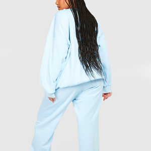 Custom Logo Women Oversized Sky Blue Sweatshirt and Jogger Set Premium Cotton Fleece Tracksuit Casual Two Piece Loungewear - Product Image 5