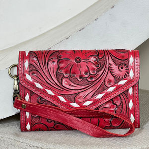 New Pattern Luxury Brand Floral Western Style Genuine Cowhide Leather Famous Cowgirl Wallet <b>Wristlet</b> Clutch for Travel Organizer - Product Image 4