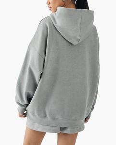 100% Cotton Heavyweight Ladies Twin Set Comfortable Oversized Zipper Sweatshirt Short Custom Screen Printed Logo Lace <b>Decoration</b> - Product Image 4