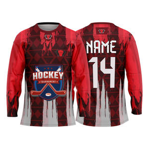 Maillot de hockey personnalisé avec logo sur mesure, vente en gros, haute qualité, impression par transfert thermique, 100% polyester, vêtements de hockey sur glace - Product Image 1