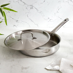 Premium Quality Stainless Steel Fry <b>Pan</b> with Lid Compatible Skillet Grade Steel Frying <b>Pan</b> for Home and Commercial Kitchen Use - Product Image 2