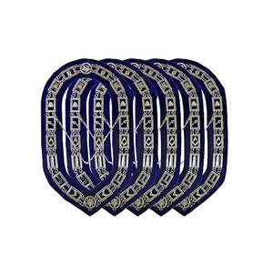 Masonic Officer Chain Badges Set of 12 Blue Leather Vintage 3D Embroidered Lace Sew-On Lodge Regalia with <b>Silver</b> Emblems - Product Image 3