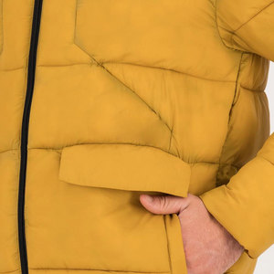 Men's <b>Yellow</b> Hooded <b>Puffer</b> <b>Jacket</b> Windproof Casual Winter Outerwear Polyester Filling Zipper Closure Regular Fit - Product Image 6