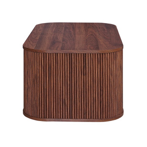 Table basse en bois massif cannelé de style contemporain français avec rangement inférieur pour salon - Product Image 3