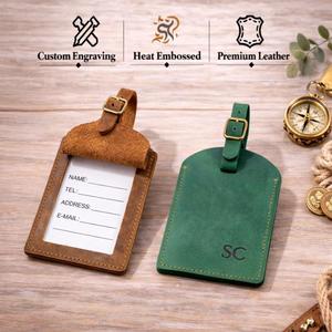 Full Grain Genuine Leather Luggage Tags Privacy Shield Travel Bag Tags Custom Suitcase <b>Name</b> <b>Labels</b> Gift LMP-0239 - Product Image 6