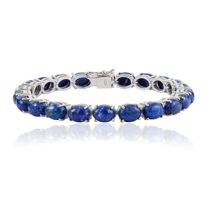 Bracelet tennis classique en argent 925 avec pierre précieuse lapis-lazuli de forme ovale, serti de griffes, unisexe, pour un usage quotidien, bijoux fins - Product Image 1