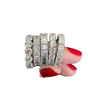 Asscher Cut Full Eternity Wedding Band Moissanite Round Brilliant Cut Silver Ring Set Compromiso Band Minimalista para regalo de mujer - Product Image 1