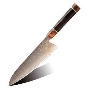 Couteau de chef en cuivre damas sur mesure avec manche en bois Pakka renforcé pour la découpe de viande et les services de restauration - Product Image 1