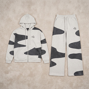 <b>Women</b>’s Abstract Color Block Co Ord Outfit Featuring Drawstring Hooded <b>Jacket</b> and Relaxed Palazzo Trousers Tracksuit Bulk Supply - Product Image 3