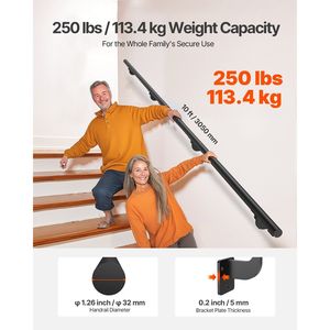 Corrimano per Scale in Tubo di Alluminio Zincato Nero da 10 Piedi, Montaggio a Parete, Diametro 1,26 Pollici per Uso Interno ed Esterno - Product Image 3