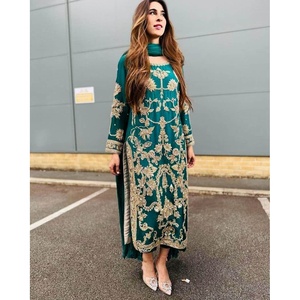 TENDENCIA GEORGETTE CHINE SECUENCIA TRABAJO TOP PALAZZO CON DUPATTA VERDE - Product Image 1