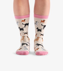 Chaussettes ras du cou avec motif chien, bordure rose, en coton et élasthanne, tricotées, respirantes, confortables, unisexe, pour usage quotidien, style automne, service OEM - Product Image 1