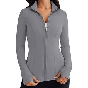 Ribbed Knit <b>Women's</b> Sports <b>Jacket</b> Zip Up Training Top Stand collar Sports Training OEM Custom Sportswear Factory Factory Supply - Product Image 3