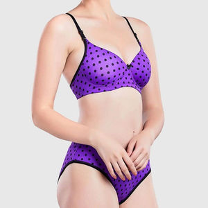 Comfortable Women's Purple Solid Halter Neckline Underwire Bra Thongs Bottoms Contrast Binding Quick Dry <b>Bikini</b> - Product Image 6