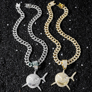 925 Silver 22k Gold Plated Moissanite Shark Pendant Round Cut Unisex Hiphop Charm Everyday Wear - Product Image 5